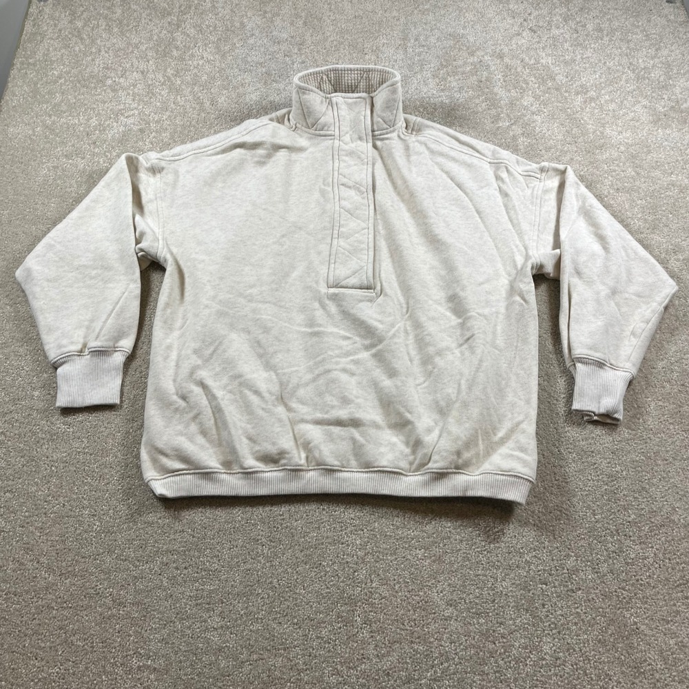 Aerie Sweatshirt Womens XS Oatmeal Heather Oversized Quarter Snap Pullover